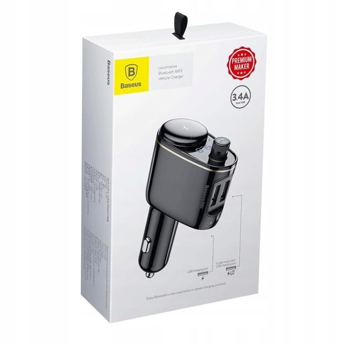 Baseus Bluetooth Muziek FM Transmitter Autolader 2x USB 3.4A Zwart
