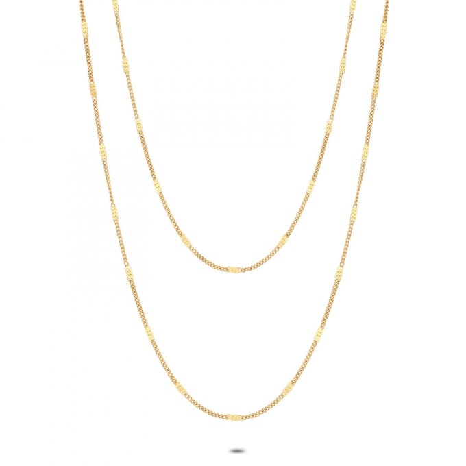 Twice As Nice Halsketting in goudkleurig edelstaal, dubbele ketting 38cm+5cm