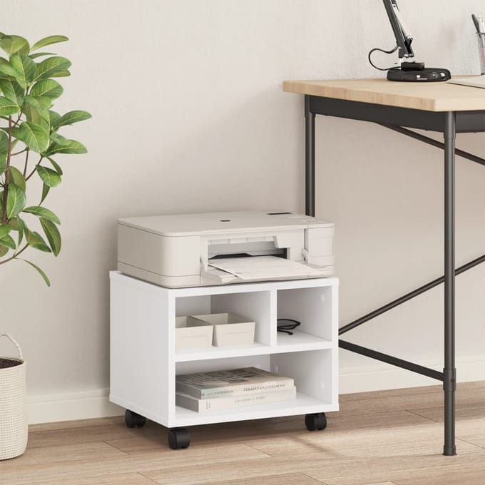 vidaXL - Printerkastje - met - wielen - 41x32x34,5 - cm - wit