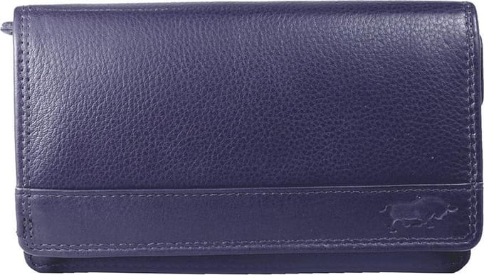 Leren Damesportemonnee Donkerpaars RFID - Lederen Dames Portemonnee - Harmonica Model
