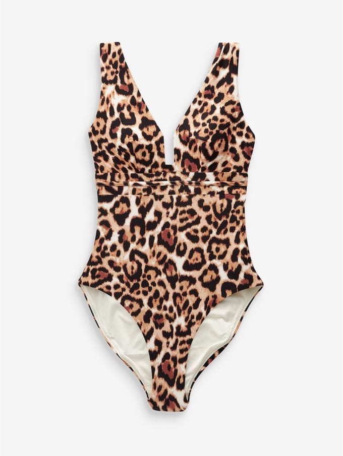 Next - Dames - Buikcorrigerend badpak met lage hals - Dierenprint