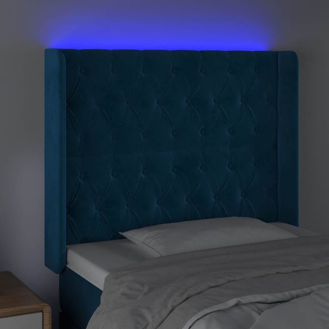 vidaXL - Hoofdbord - LED - 103x16x118/128 - cm - fluweel - donkerblauw