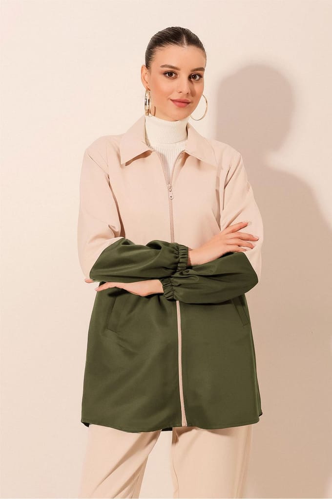 Kleurgeblockeerde Trenchcoat met Rits