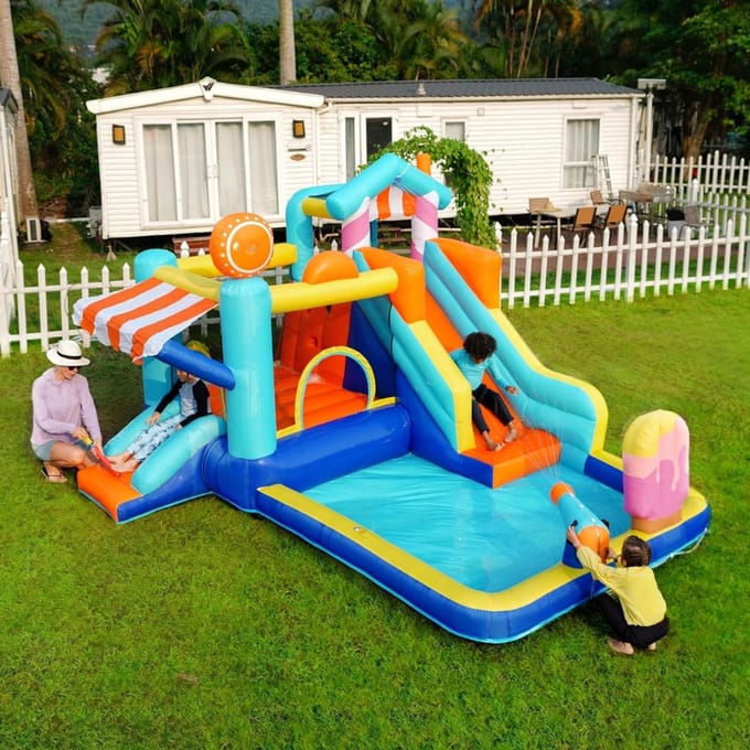 ZMR® Springkasteel - Springkussen - Springkasteel Opblaasbaar - Blauw - 395cm x 340cm x 236cm