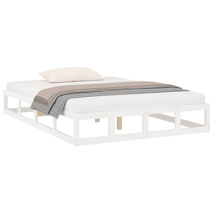 vidaXL - Bedframe - massief - hout - wit - 150x200 - cm