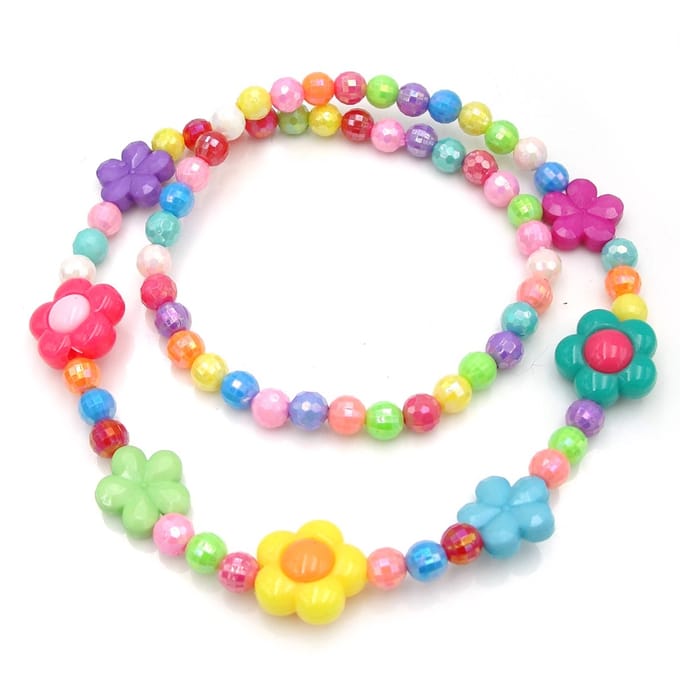 Kinderketting meisjes - kralen multicolor - bloemen - 45 cm