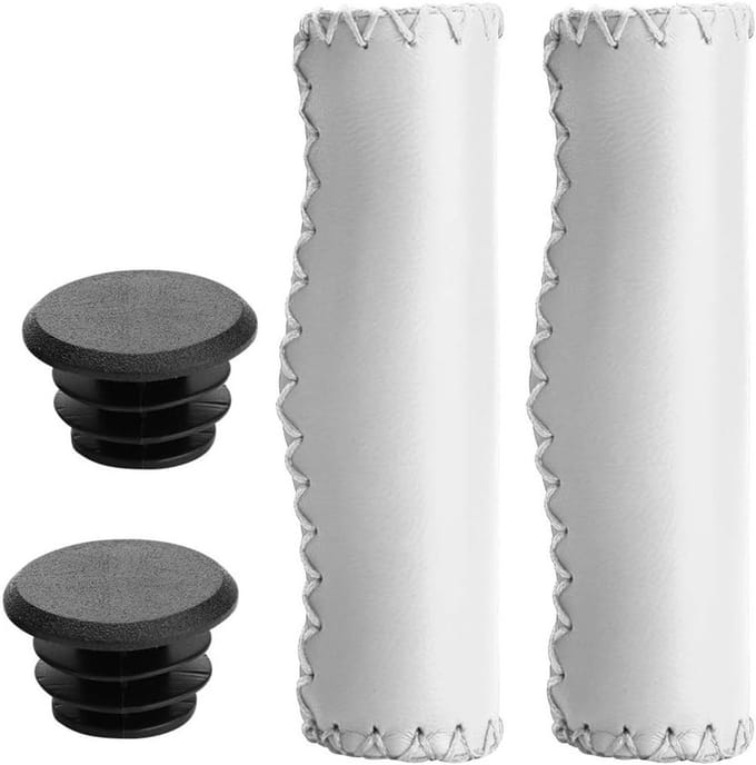 Handvatten voor Fiets, Handgestikte PU Fietsgrips, Comfortabele en Duurzame Fietsaccessoires met Plug