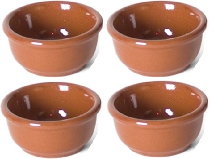 Gerimport tapas bakjes - 4x stuks - mini - aardewerk - bruin - 7 cm - serveerschaaltjes