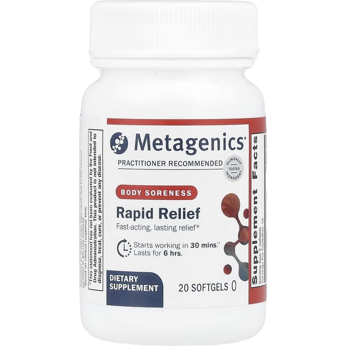 Metagenics, snelle verlichting, lichaamspijn, 20 zachte capsules
