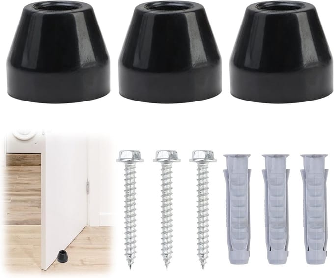 Set van 3 Zwarte Rubberen Deurstops - Stoppen voor Deuren en Muren