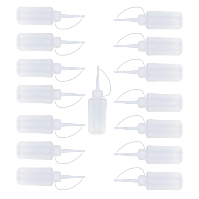 Lot de 15 bidons d'huile vides pour machine à coudre, 120 ml, avec bec pointu et couvercle white