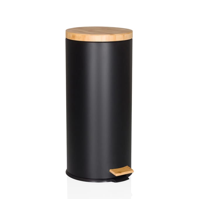 Afvalbak / prullenbak CLEAN BAMBOO 30 l staal/bamboe zwart mat hjh OFFICE
