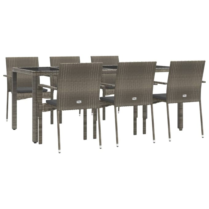 vidaXL - 7-delige - Tuinset - met - kussens - poly - rattan - grijs