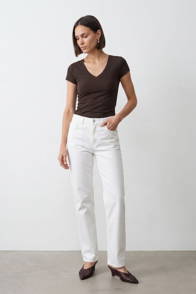 Slim Fit V-hals Jersey Blouse