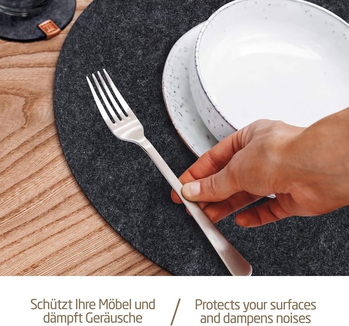 Candala -Vilt & Leer Placemats (Rond) - 6 Placemats + 6 Onderzetters