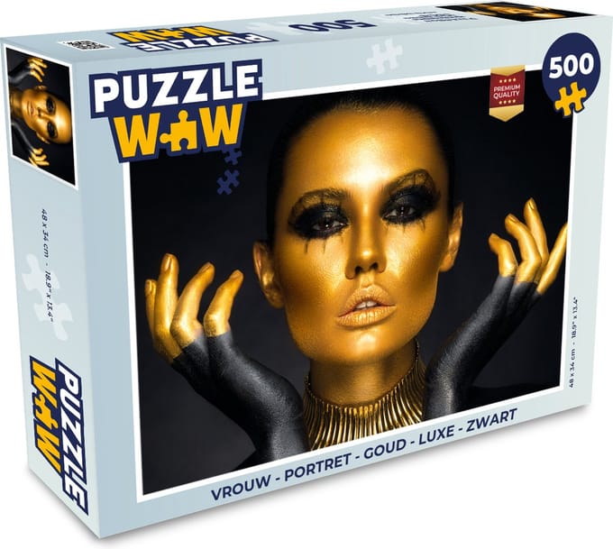 Puzzel Vrouw - Portret - Goud - Luxe - Zwart - Legpuzzel - Puzzel 500 stukjes
