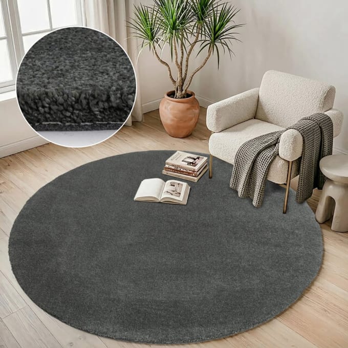 Muratap Comfy premium rond luxe effen vloerkleed wasbaar uni 200 cm rond