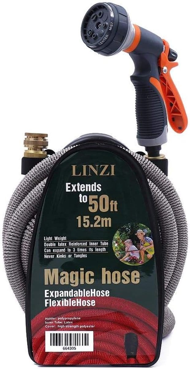 Flexibele 15 meter tuinslang met Sproeipistool en Slanghouder – Uitbreidbare Waterslang voor Tuin