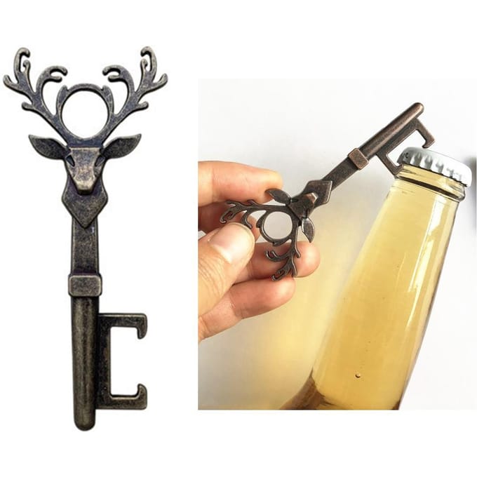 Décapsuleur tête de cerf, décapsuleur portable en forme de cerf, porte-clés rétro beige