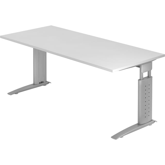 UNDA 19 S | Bureau - 180 x 80 Tafelhoogte I In hoogte verstelbaar Wit/Zilver