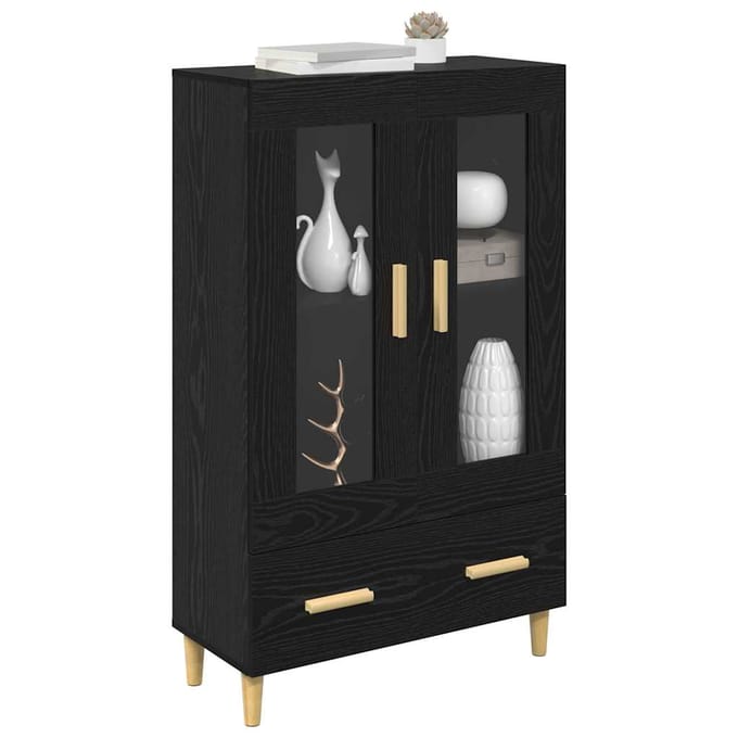 vidaXL - Highboard - Zwart - Eiken - 70 - x - 31 - x - 115 - cm - Bewerkt - hout