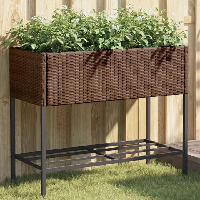 vidaXL - Plantenbakken - met - schap - 2 - st - 90x40x75 - poly - rattan - bruin