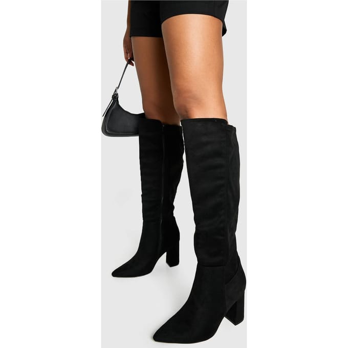 boohoo Dames Over-de-knie laarzen met brede pasvorm | Black | Maat: 7