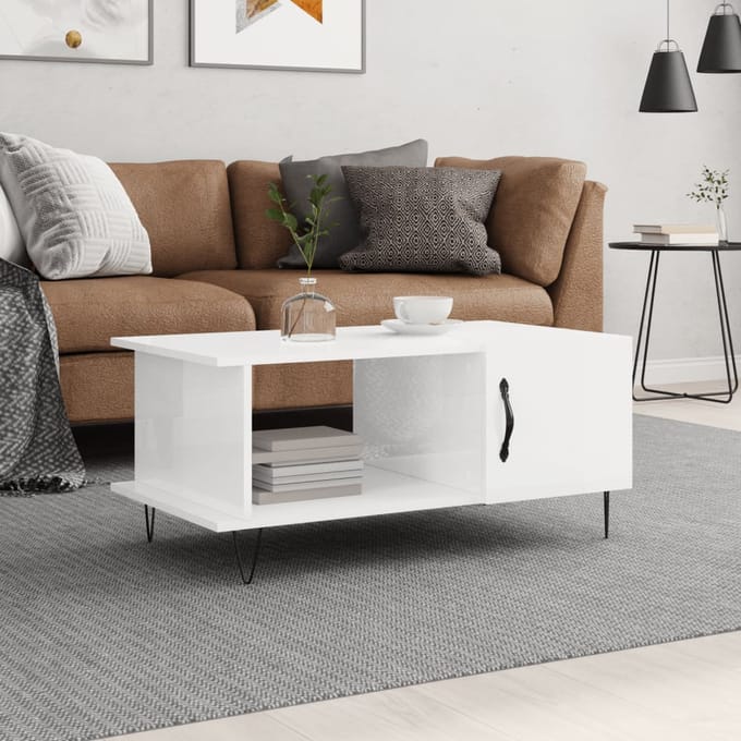 vidaXL - Salontafel - 90x50x40 - cm - bewerkt - hout - hoogglans - wit