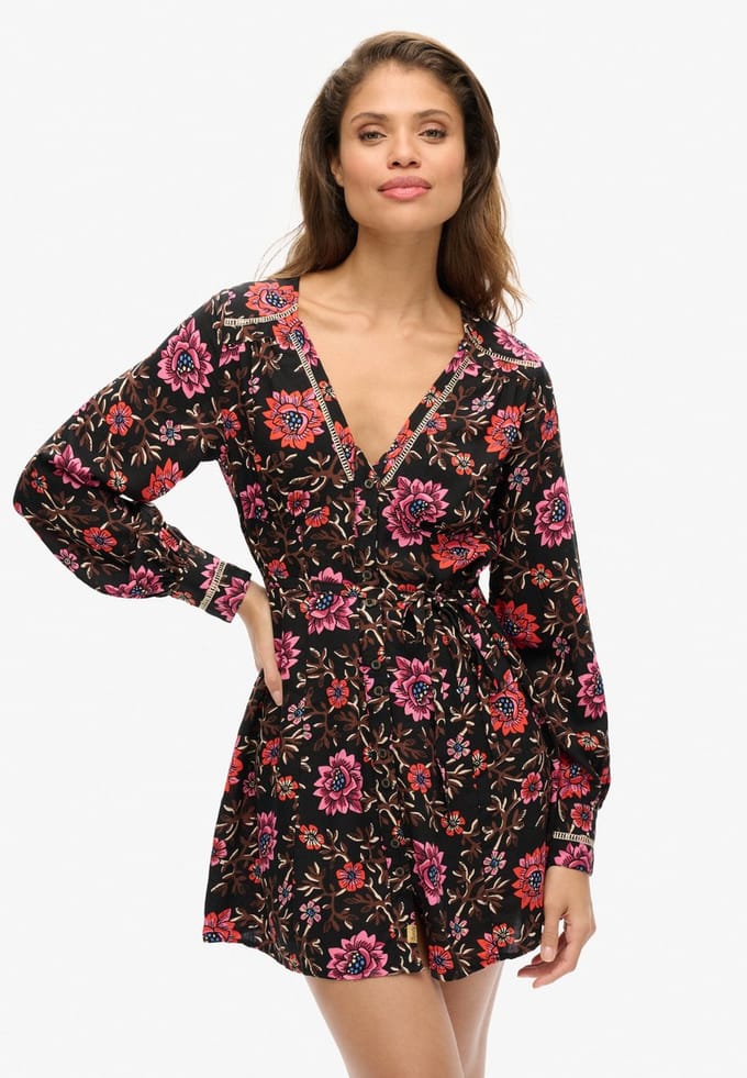 Superdry - Mini-jurk met V-hals en print - Dames - Jurken
