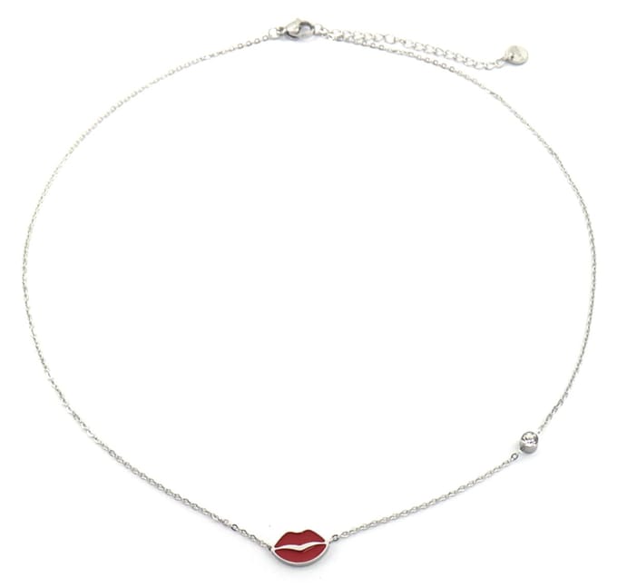 Ketting voor Kinderen - Lippen - RVS - Lengte 35-41 cm - Zilverkleurig
