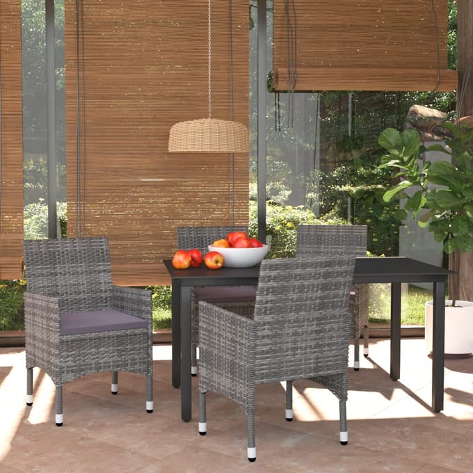 vidaXL - 5-delige - Tuinset - met - kussens - poly - rattan - grijs