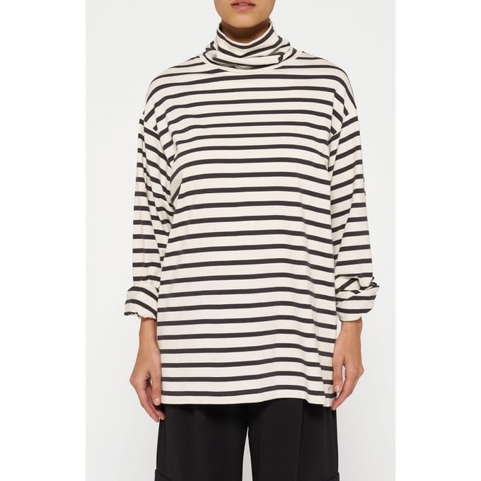 10DAYS Longsleeve Coll Tee Stripes Light Natural/grey Raven Größe: S | Longsleeves Outlet | Damen | Grau