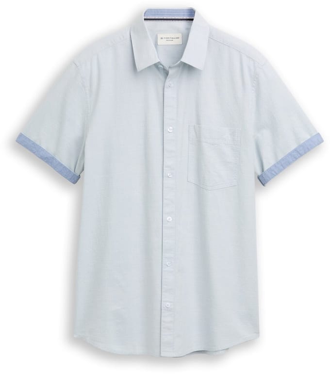 Tom Tailor - Regular fit overhemd met korte mouwen en borstzak - Maat M - light blue structure