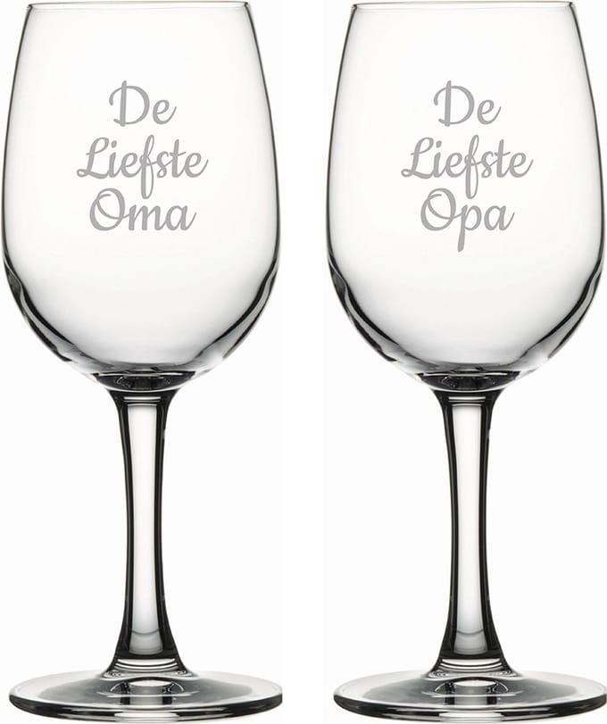 Gegraveerde witte wijnglas 26cl De Liefste Opa-De Liefste Oma