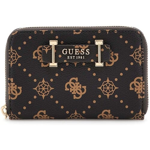 GUESS portemonnee Silia SLG Medium Zip Around Espresso Logo donkerbruin