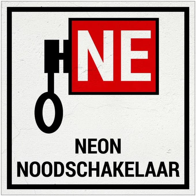Neon noodschakelaar bord | Forex Re materiaal | 20 x 20 cm