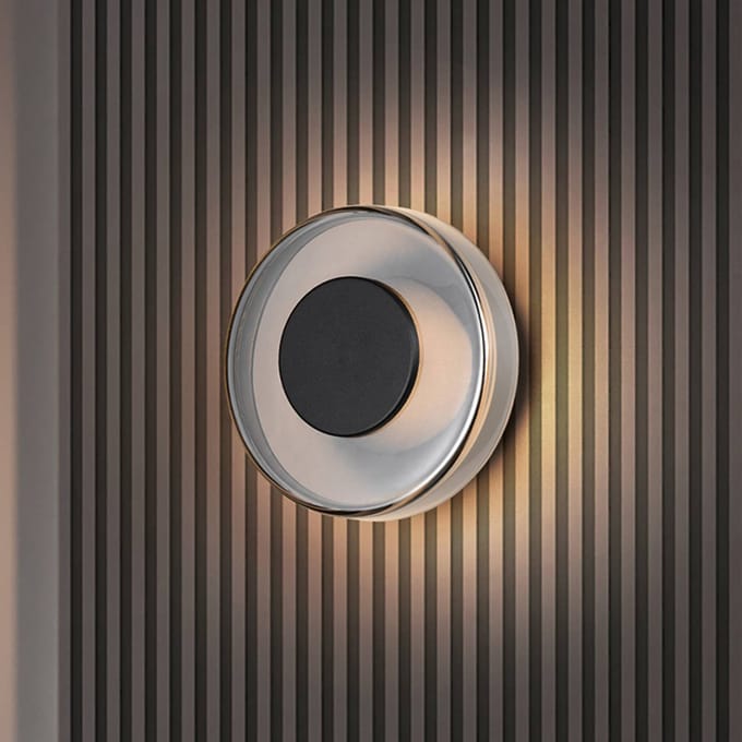 Trio Lighting LED wandlamp Celeste, zwart/chroom, Ø 22 cm glas dimbaar