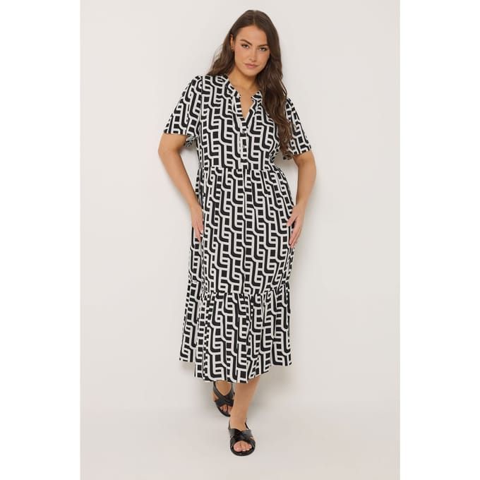 Yours Zwarte Geometrische Jurk Met Halve Knoopsluiting Size 42