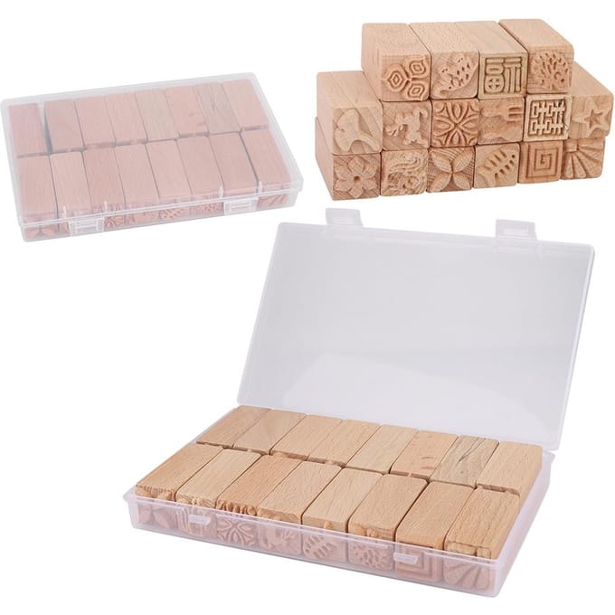 16 Stuks Handgesneden Stempels Beukenhout DIY Klei Aardewerk Drukvormen Gereedschap Knutselaccessoires white