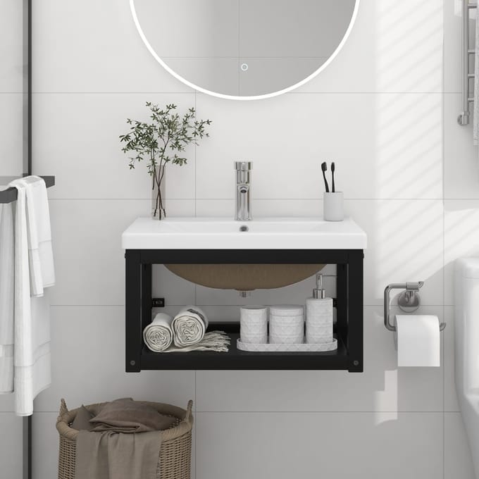 vidaXL - Wastafelframe - met - inbouwwastafel - ijzer - zwart