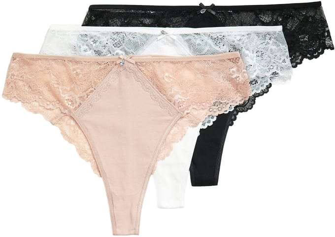 Ulla Popken - Dames - Strings set van 3 kant - Zwart - Maat 46+