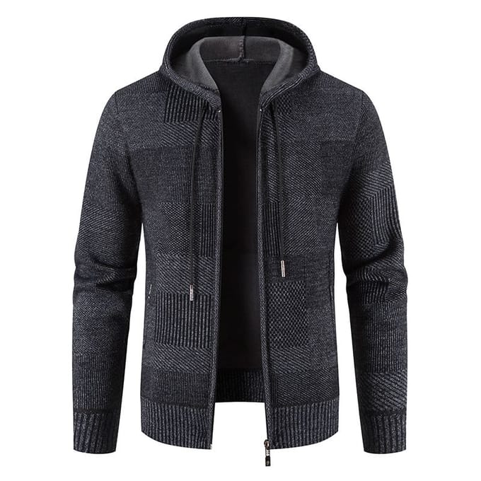 Pull Cardigan Épais en Velours Plus Automne Pull Tricot à Capuche Lâche Surdimensionné Fermeture Éclair Fil Veste Décontractée 4XL black