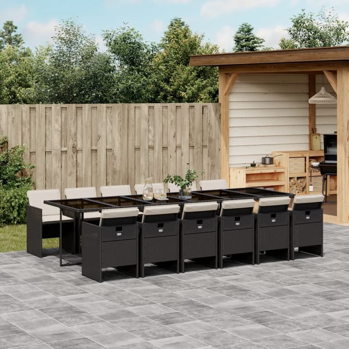 vidaXL 13-delige Tuinset met kussens poly rattan zwart