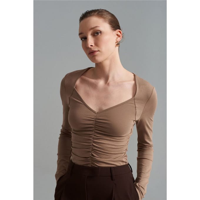 Slim Fit V-hals Jersey Blouse