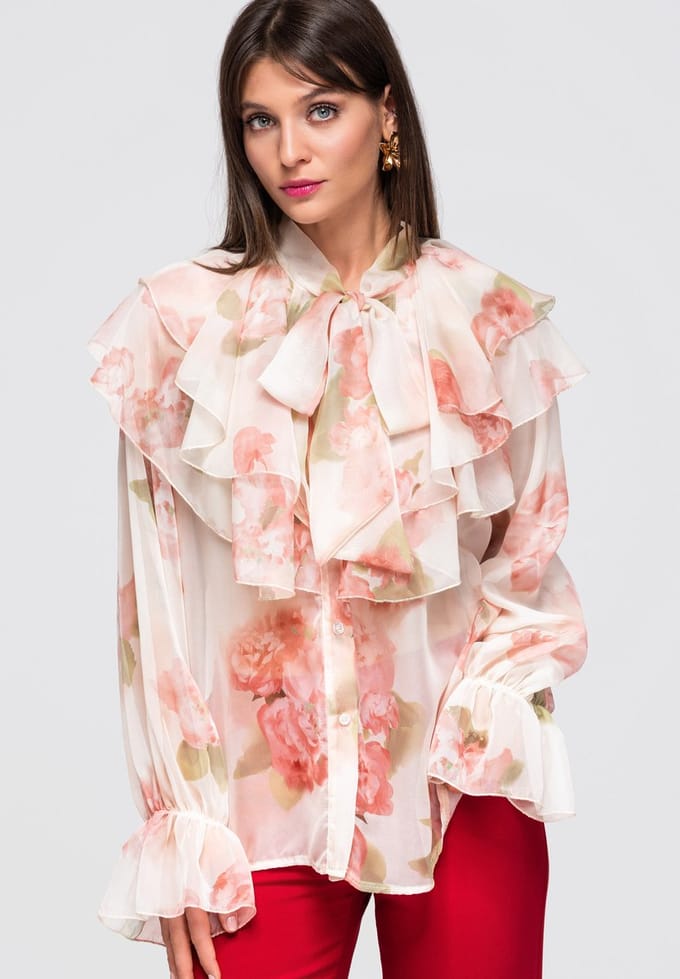 OMBRE Overhemd - Loose Fit - Lange Mouw - Knopen Beige ONESIZE