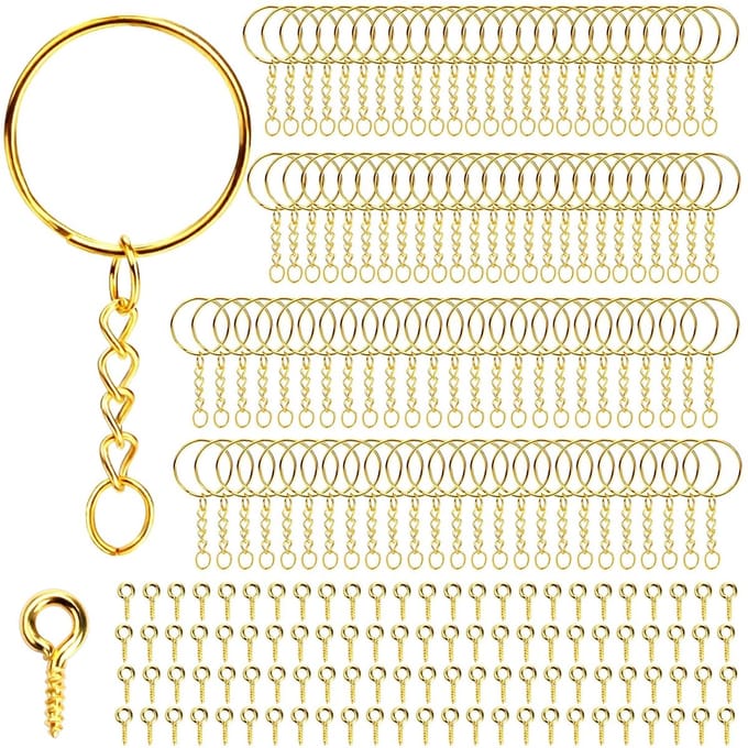 Sleutelring met ketting - handgemaakt, craftset - 200 stuks - goud