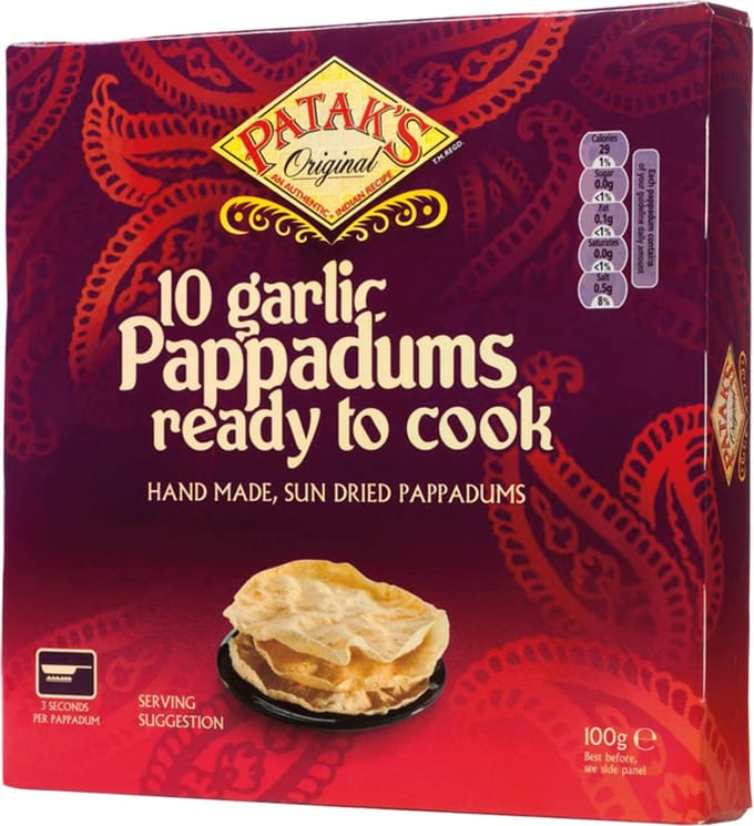 Patak's Knoflook Pappadums 100 g (10 stuks)