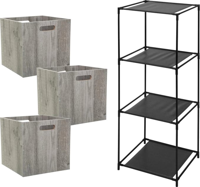 5Five Opbergrek Smartrack - met 3x mandjes stof - grijs - 34 x 98 cm