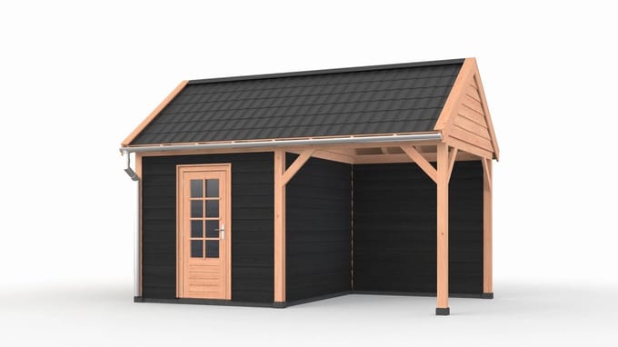 Douglas overkapping zadeldak, 500 x 300, met schuur en achterwand, Westwood Ruiter Basic