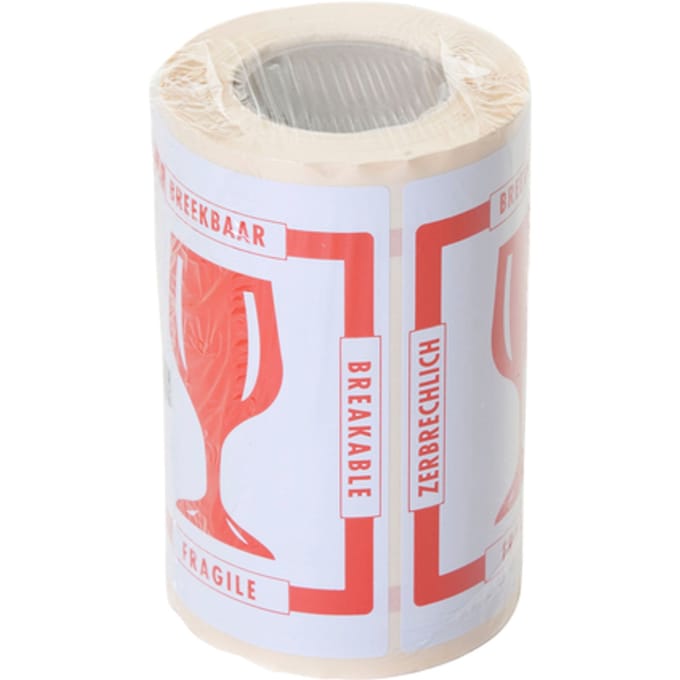 Waarschuwingsetiket "glas breekbaar" 80mmx100m - rood - rol 500 stuks